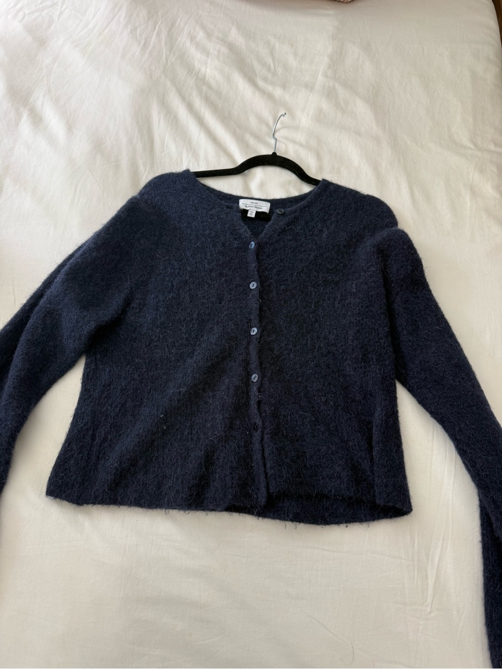 & Other Stories Navy Fuzzy Button-Up Cardigan